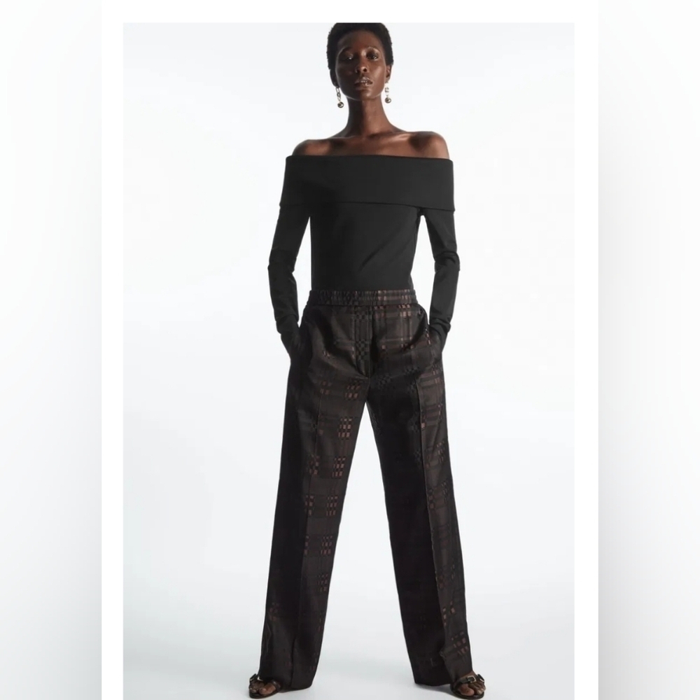 NWOT COS Straight-Leg Checked Jacquard Trousers Sz 2